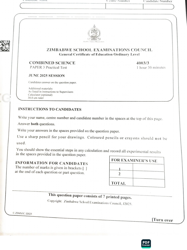 Combined Science Paper 3 June 2025 - 105649 | PDF