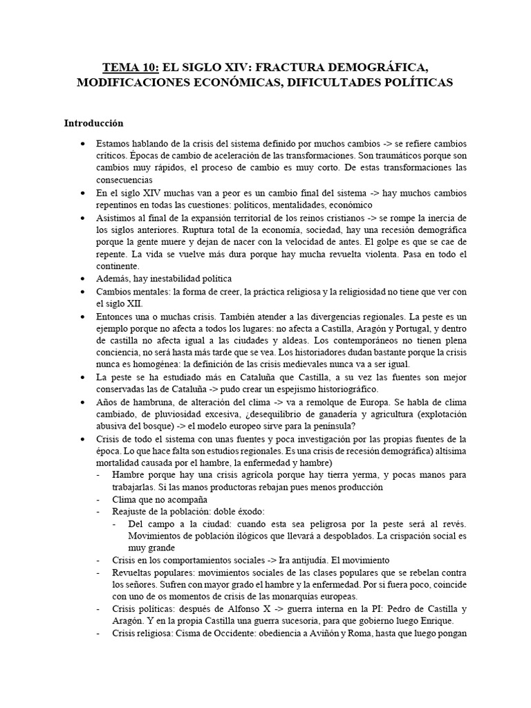 TEMA 10 EL SIGLO XIV FRACTURA DEMOG´RAFICA | PDF