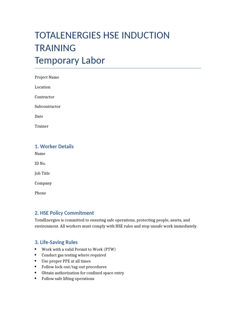 TotalEnergies Induction Template | PDF
