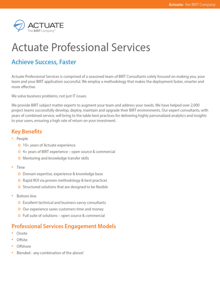Actuate Professional Services Handout | PDF | Expert | Information ...