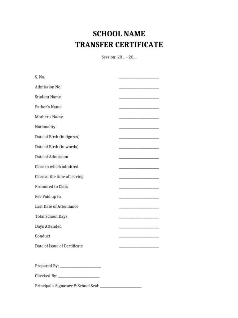 Transfer Certificate Template | PDF