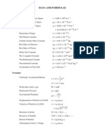 Data and Formulae (Physics)