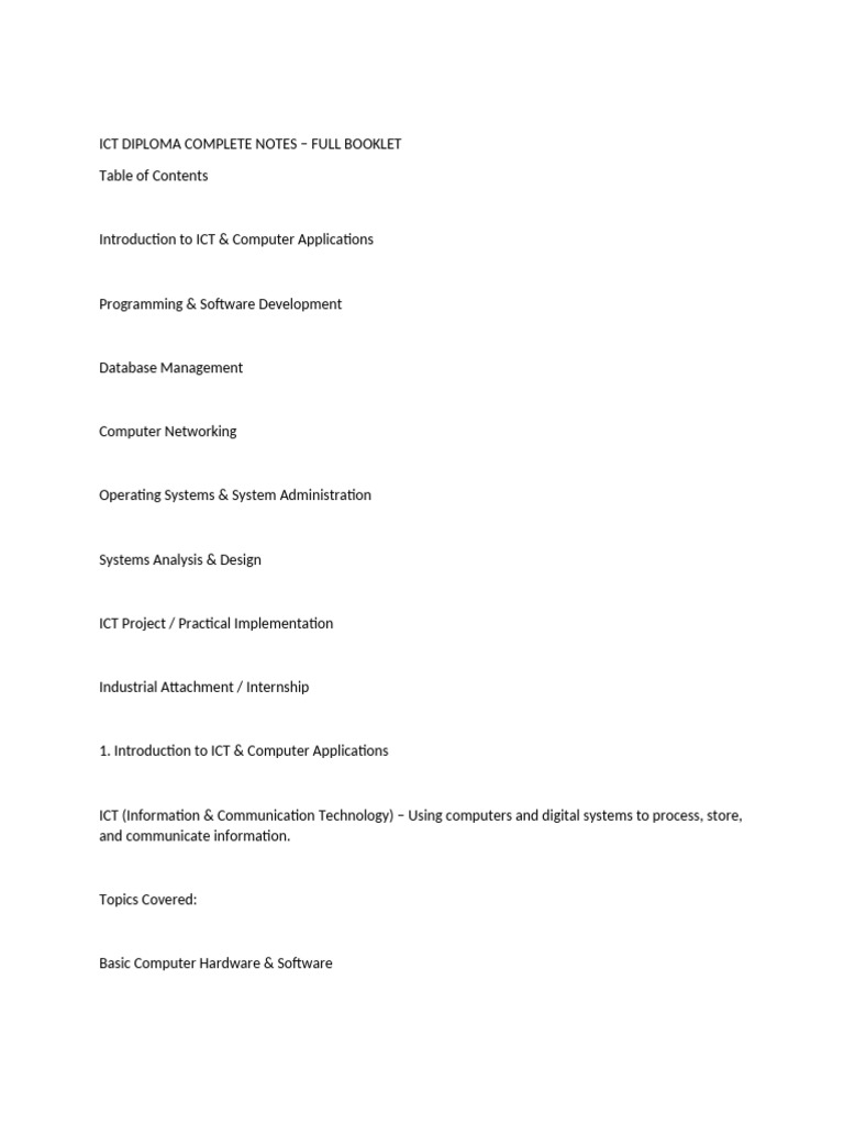 Ict Diploma Complete Notes | PDF | Databases | Computer Programming