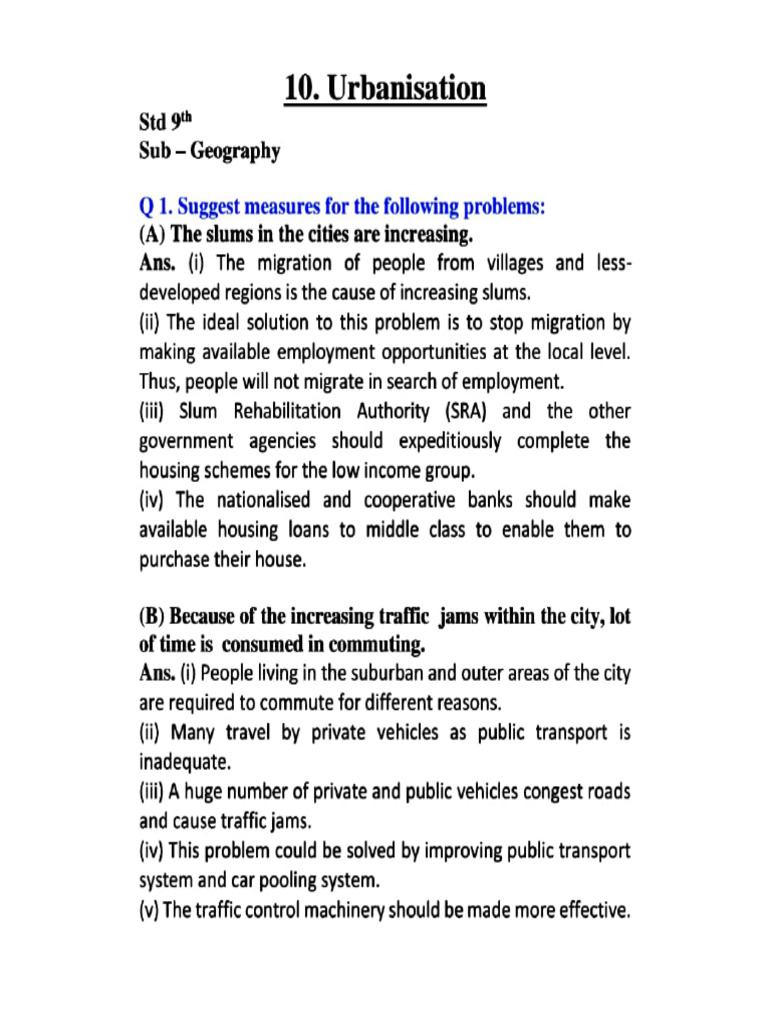 9th Urbanisation Notes 25-26 | PDF | Urbanization | Slum