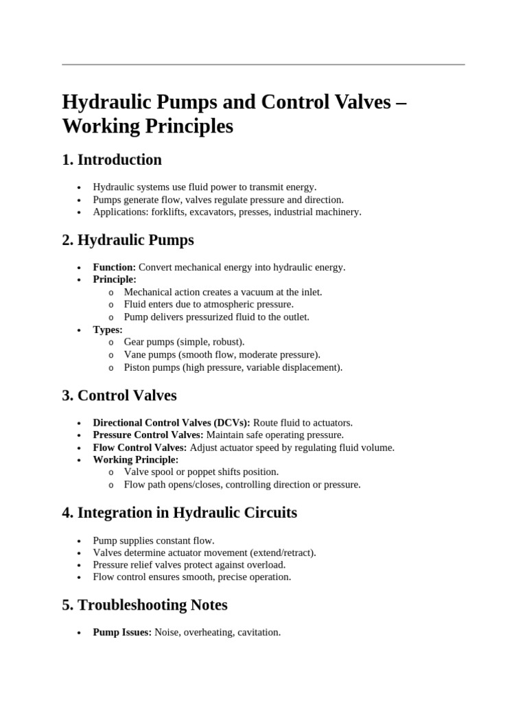 Hydraulic Pumps and Control Valves | PDF