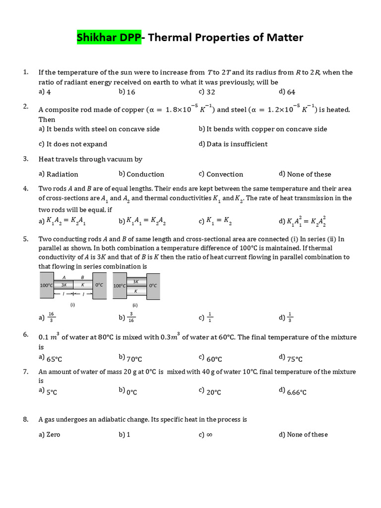 Shikhar DPP - Thermal Properties of Matter | PDF | Temperature ...