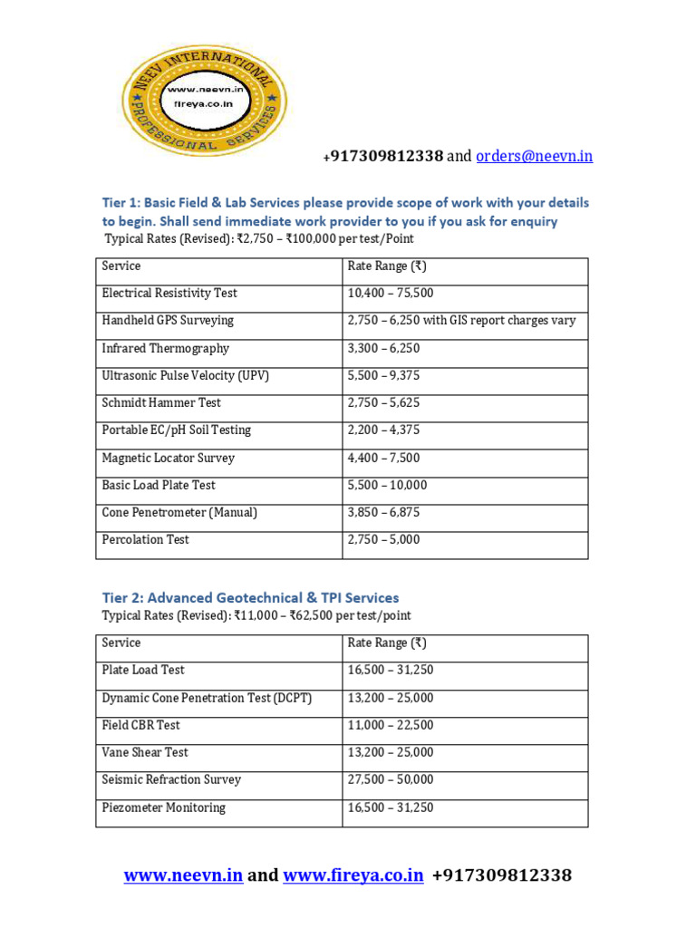 Geotechnical Rate List | PDF | Geotechnical Engineering | Earth Sciences