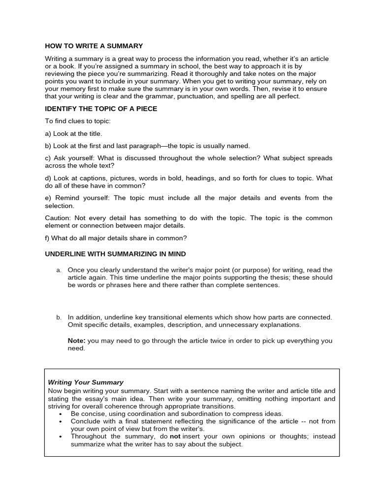 How To Write A Summary | PDF