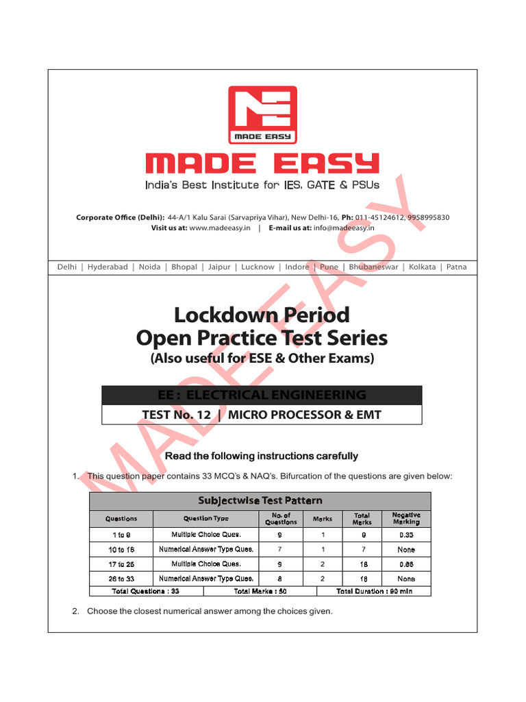 Test 12 EE - Microprocessors & EMT | PDF