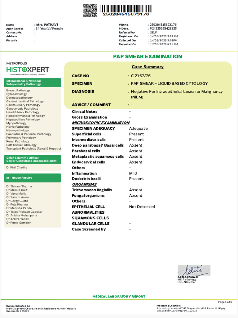 Report-250284515673176 PATHAVI LAB031754 14mar2026 154926 | PDF