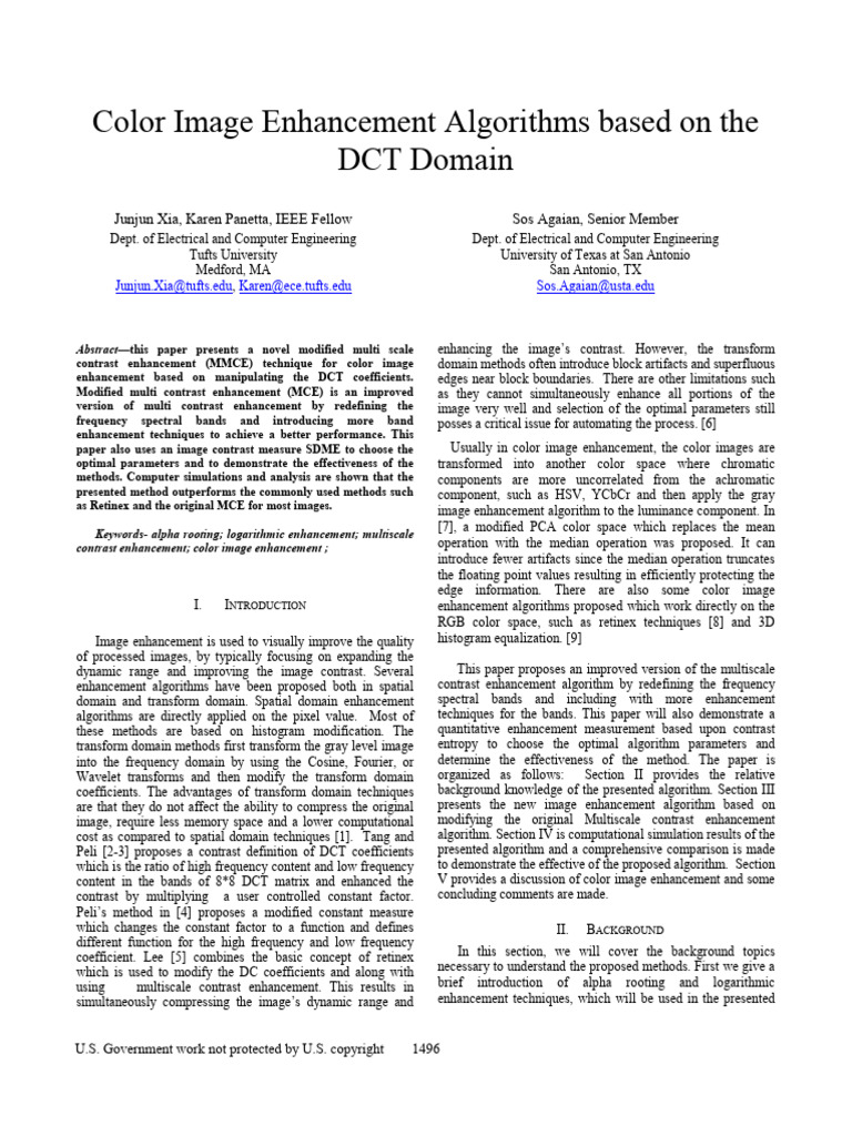 Color Image Enhancement Algorithms Based On The DCT Domain | PDF