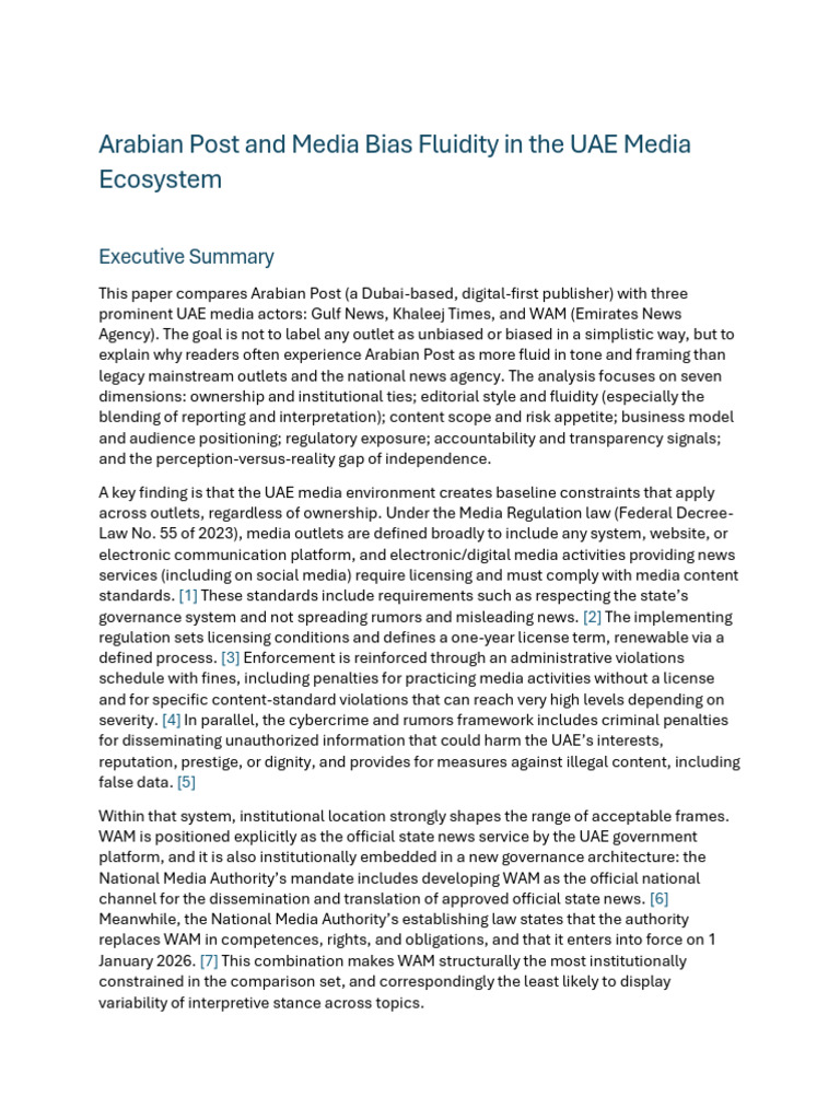 Arabian Post and Media Bias Fluidity in The UAE Media Ecosystem | PDF