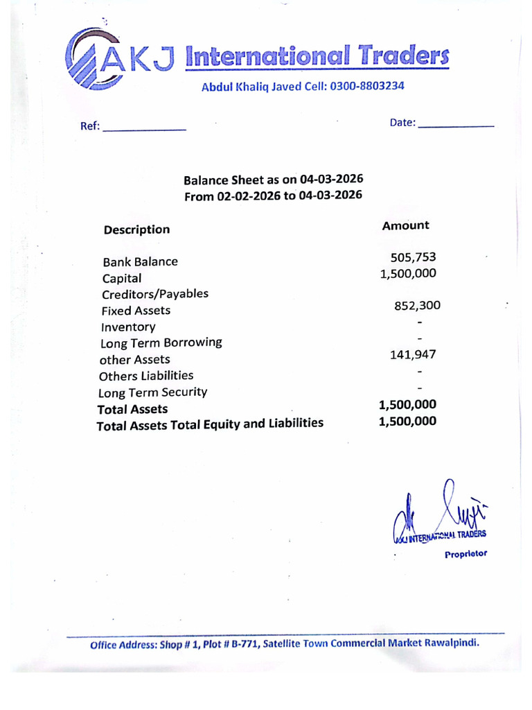 Balance Sheet AkJ International | PDF