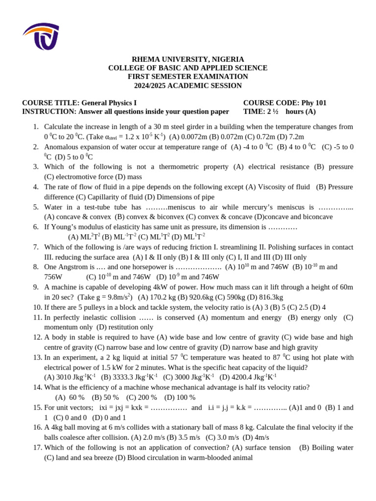 Phy 101 A | PDF | Collision | Momentum