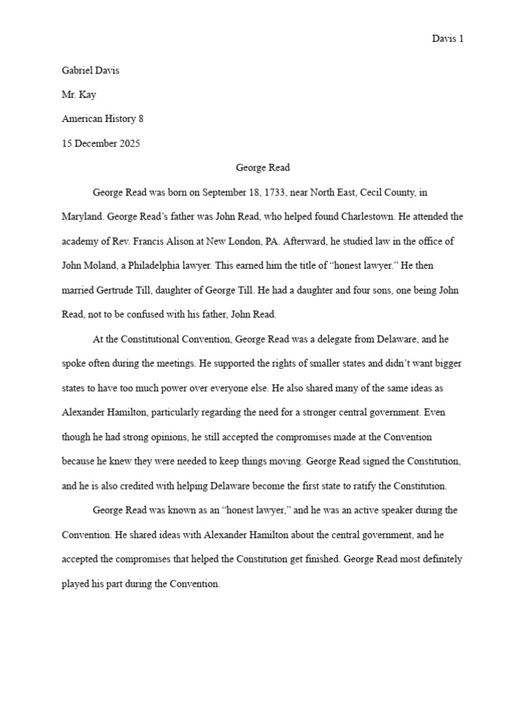 George Read Delegate Paper | PDF | The United States | Politics Of The ...