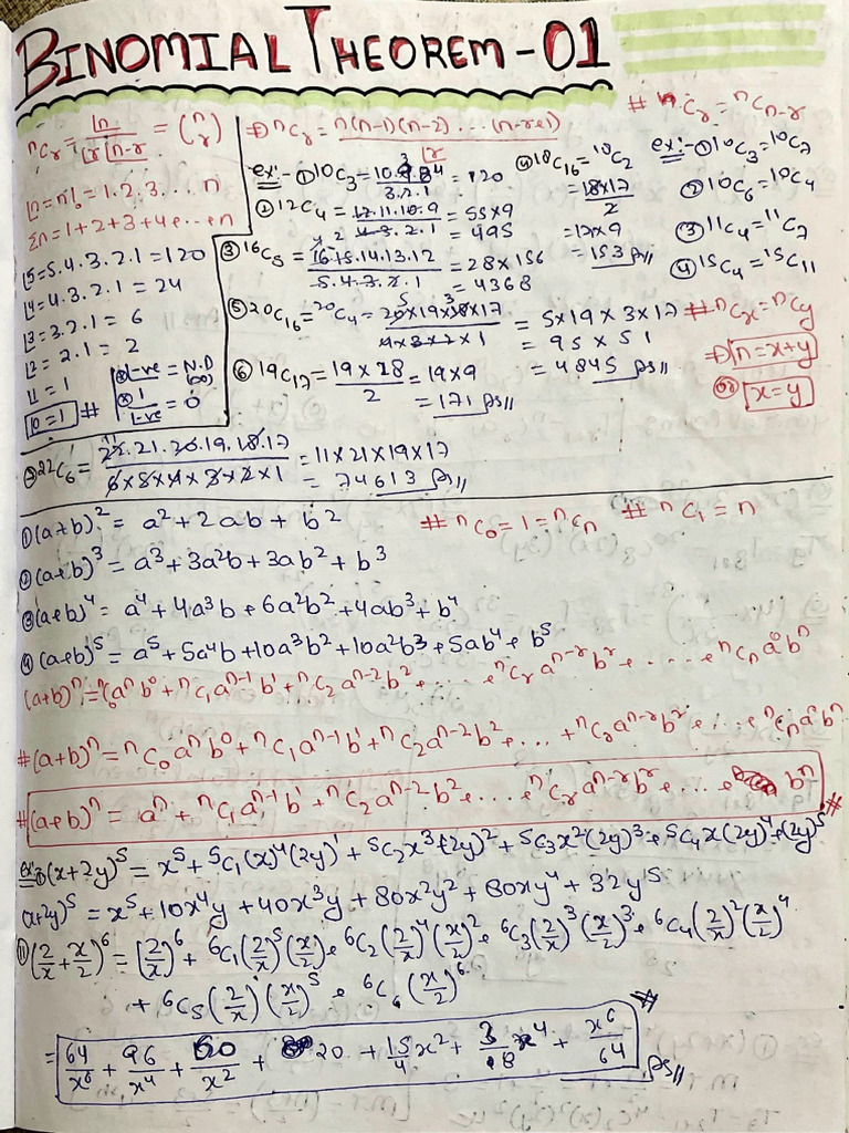 Binomial Theorem Notes | PDF