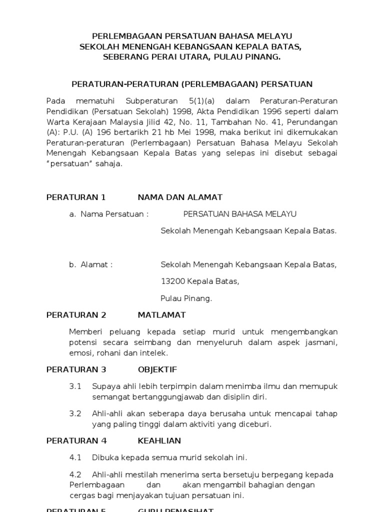 Contoh Surat Permohonan Kebernaran Menubuhkan Persatuan Di Sekolah