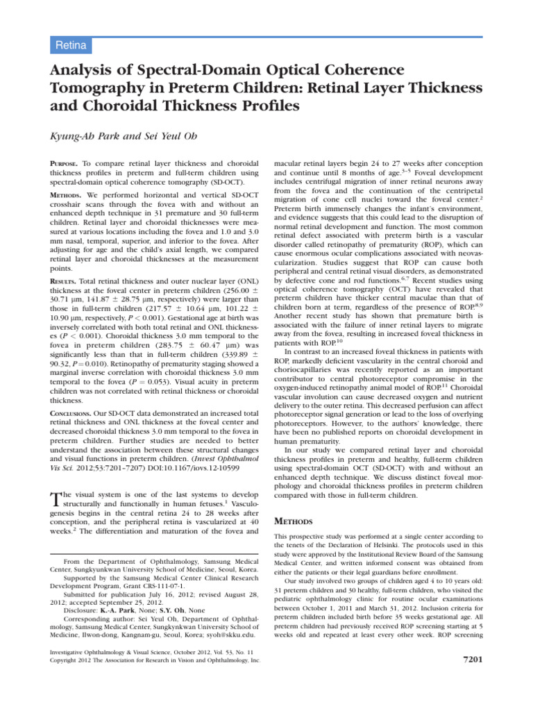 2012 Analysis of SD OCT in Preterm Children Retinal Layer Thickness and ...