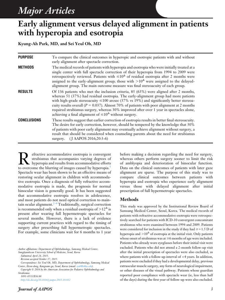 2016 Early Alignment Versus Delayed Alignment in Patients With ...