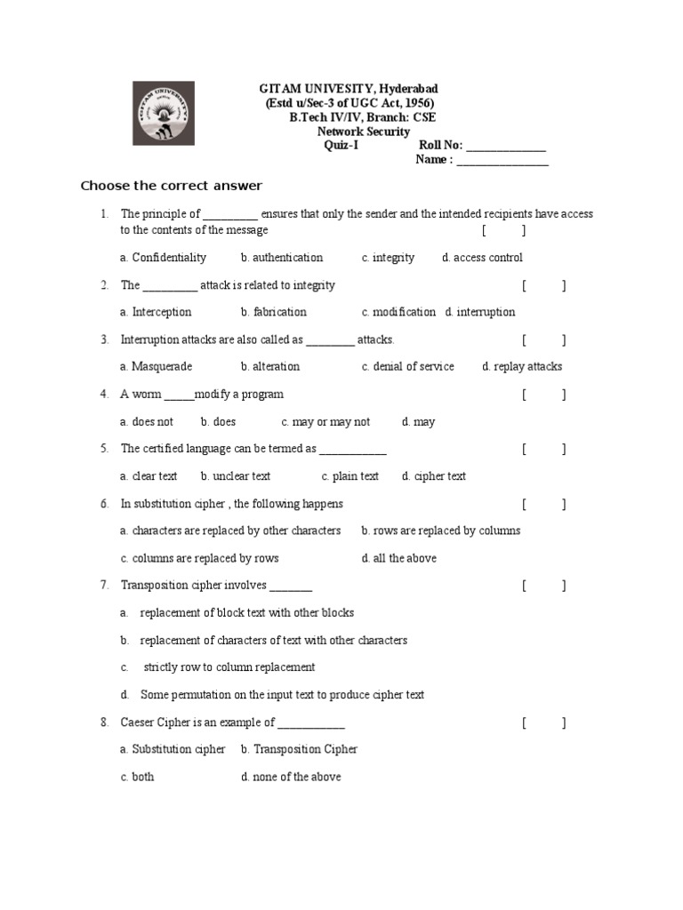 Network Security Quiz Questions | PDF