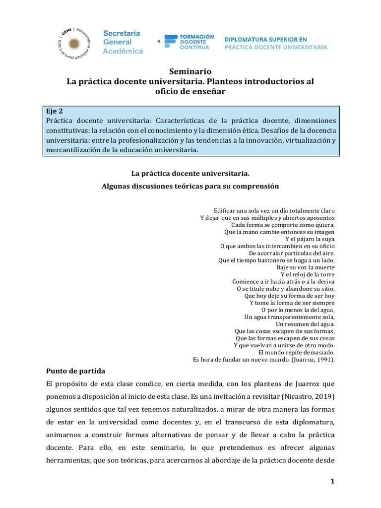 Eje 2 - Practica Docente Universitaria | PDF | Maestros | Pedagogía