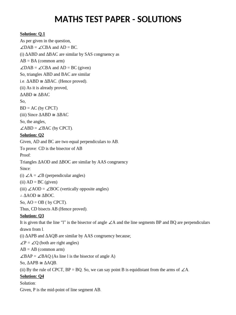 Solution To Class IX | PDF | Euclidean Plane Geometry | Triangle Geometry