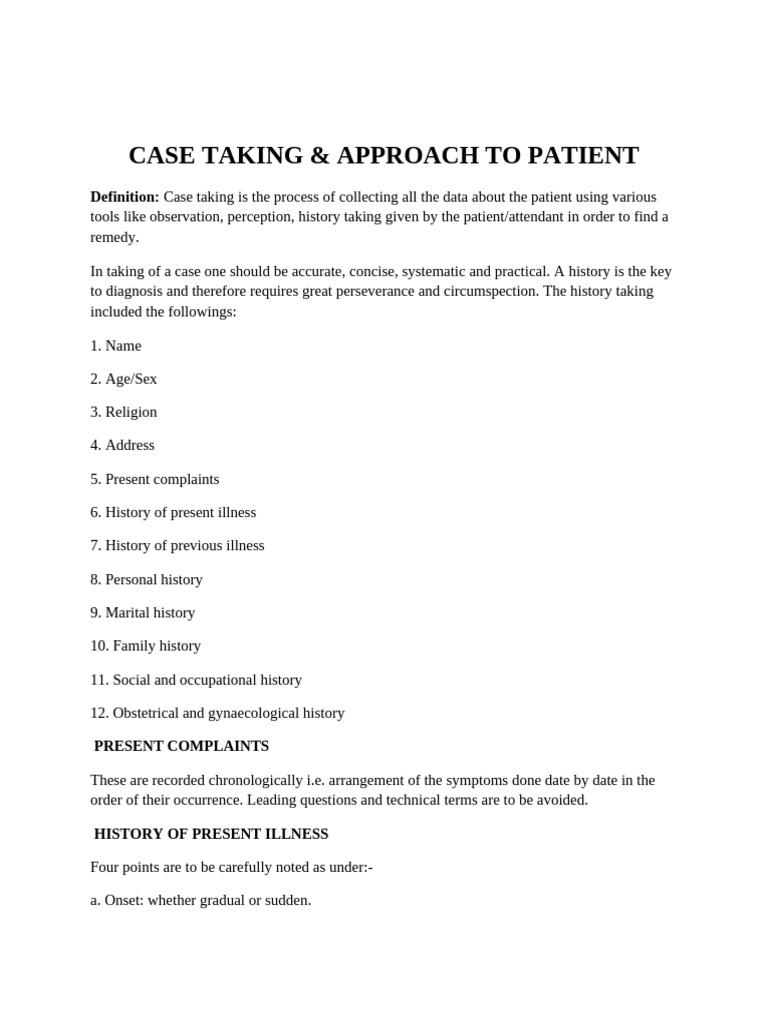 Case Taking & Approach To Patient | PDF
