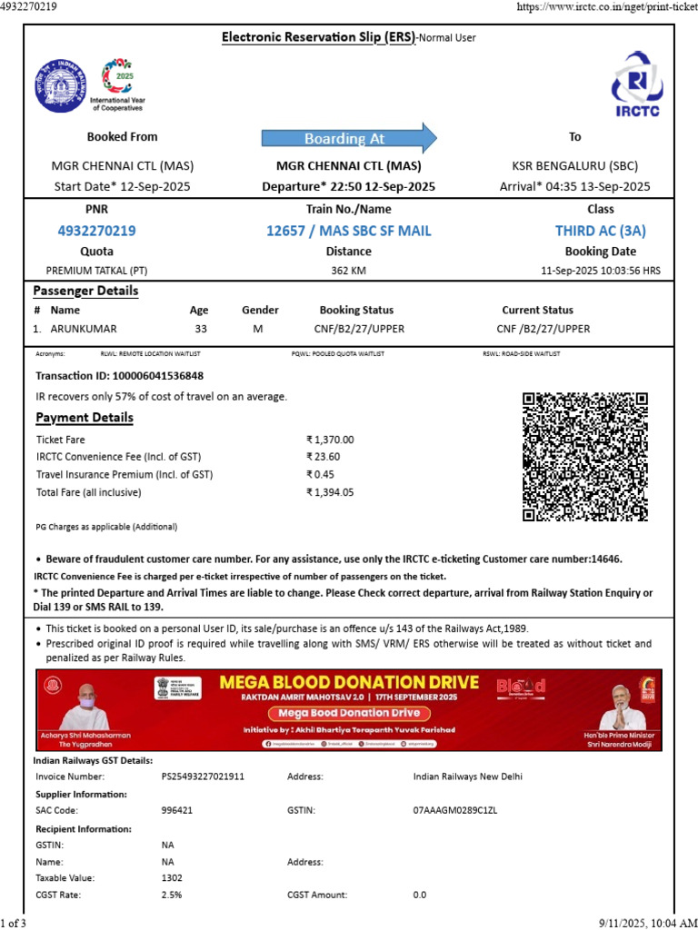 Mas SBC SF Mail Third Ac (3A) | PDF