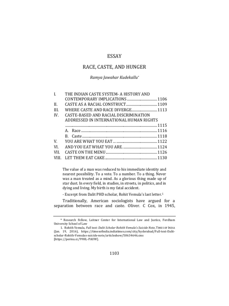 Race Caste and Hunger | PDF
