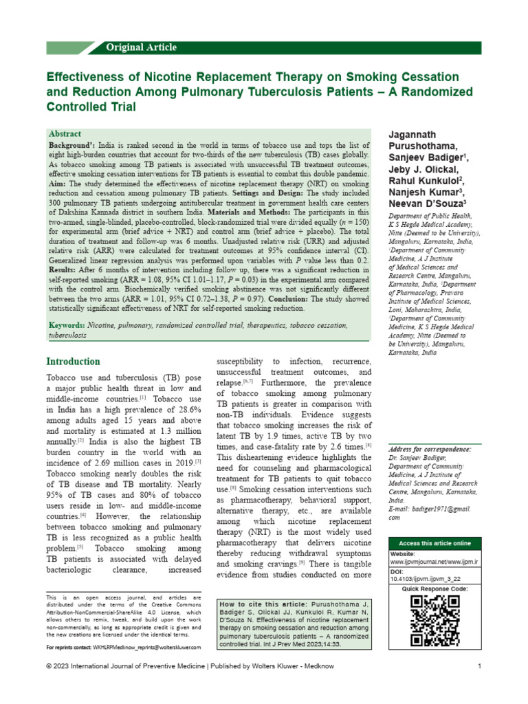 Effectiveness of Nicotine Replacement Therapy On.33 | PDF | Smoking ...