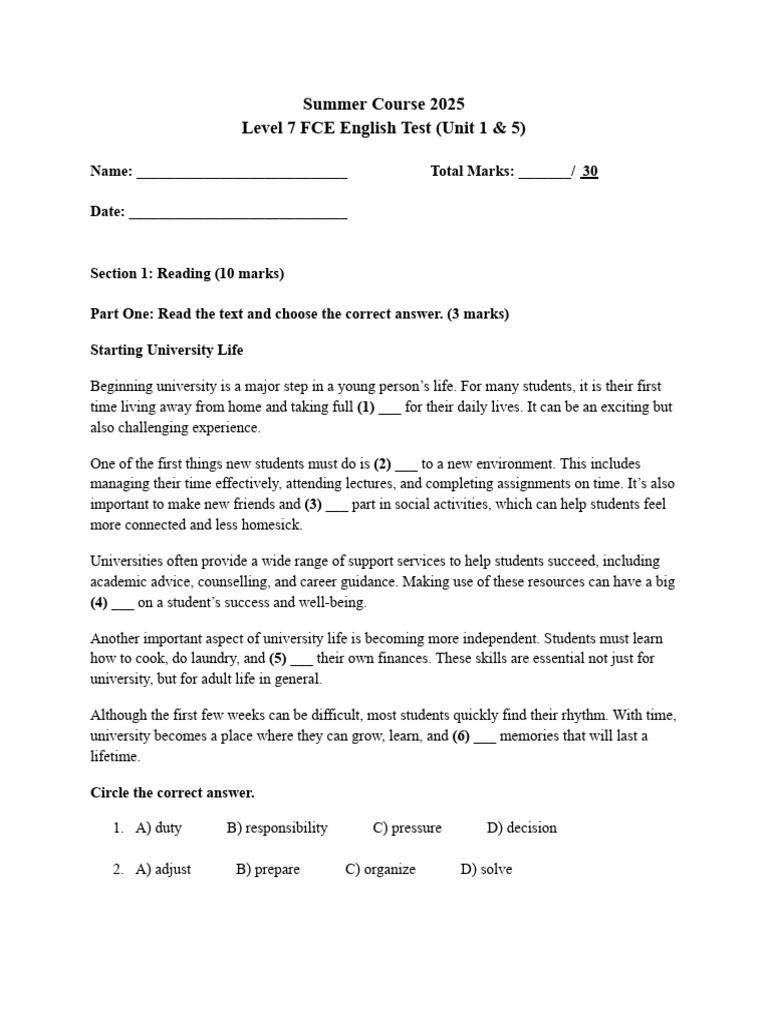 FCE Test | PDF
