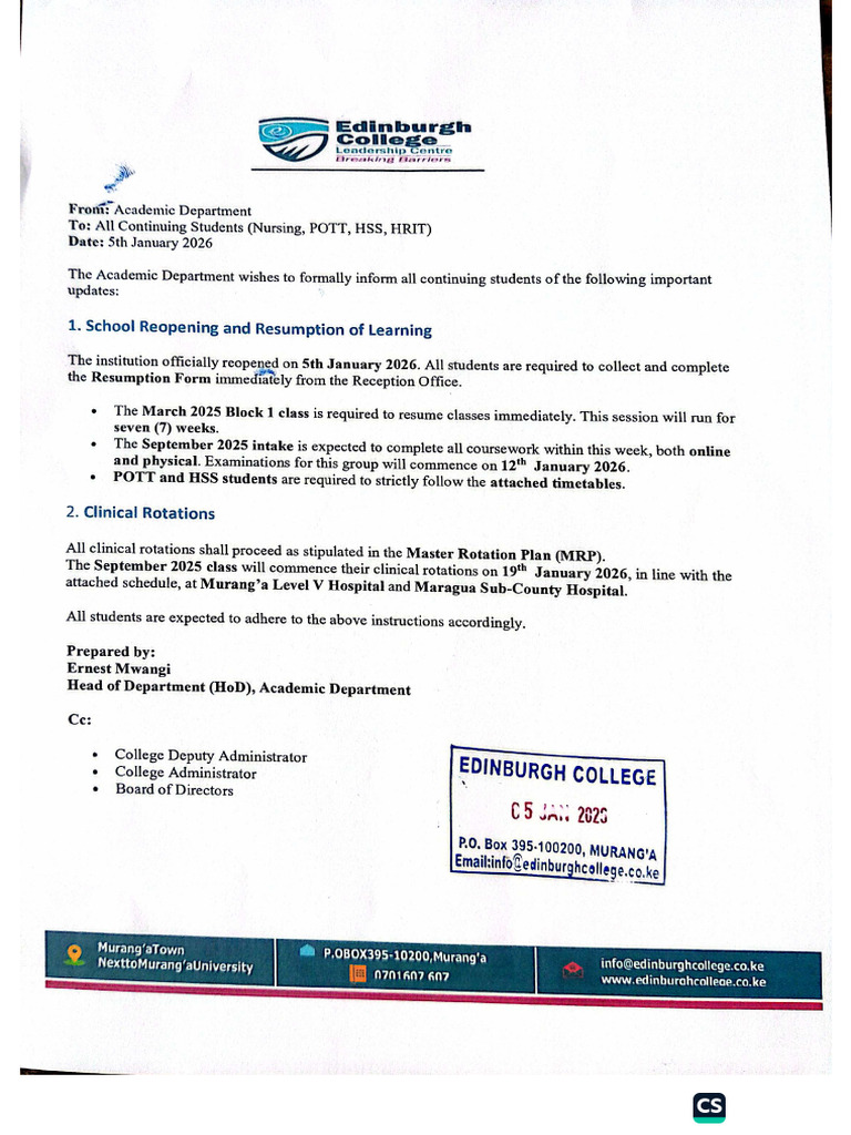 Course Resumption January 2026 | PDF