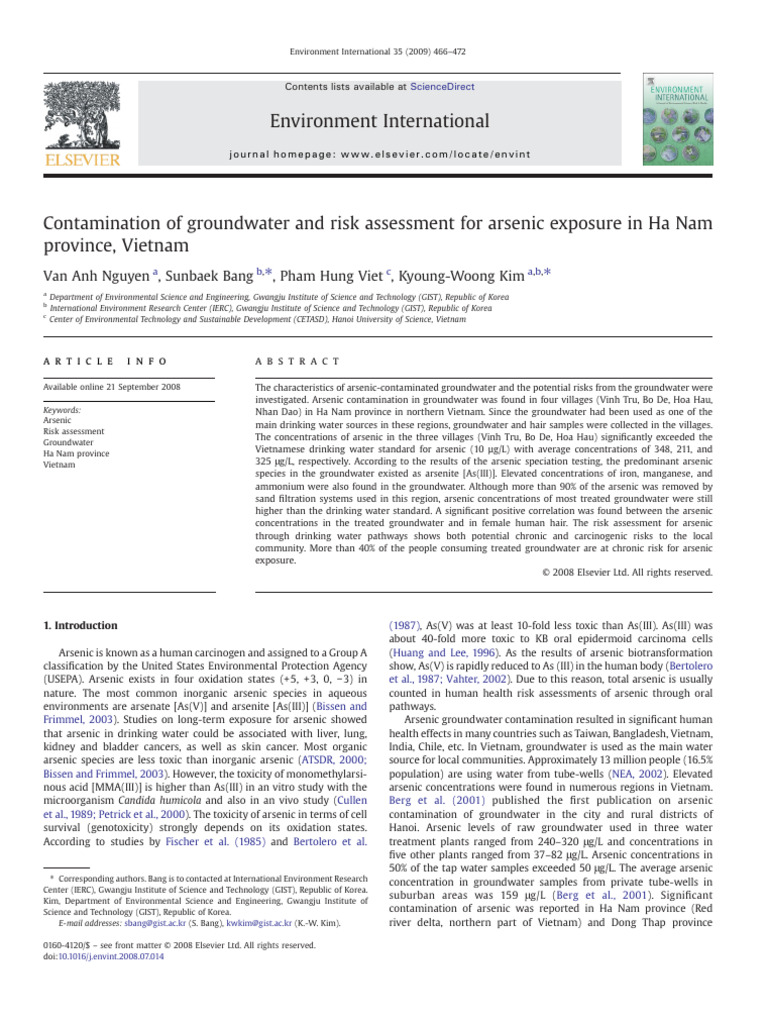 Arsen - Groundwater in Ha Nam | PDF | Arsenic | Environmental Science