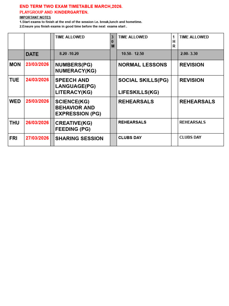 PG and KG Exam Timetable-3 | PDF