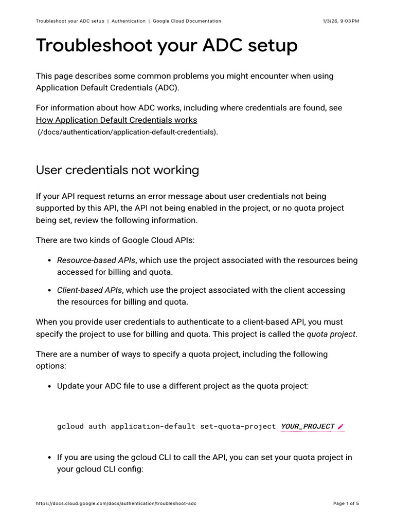 Troubleshoot Your ADC Setup - Authentication - Google Cloud ...