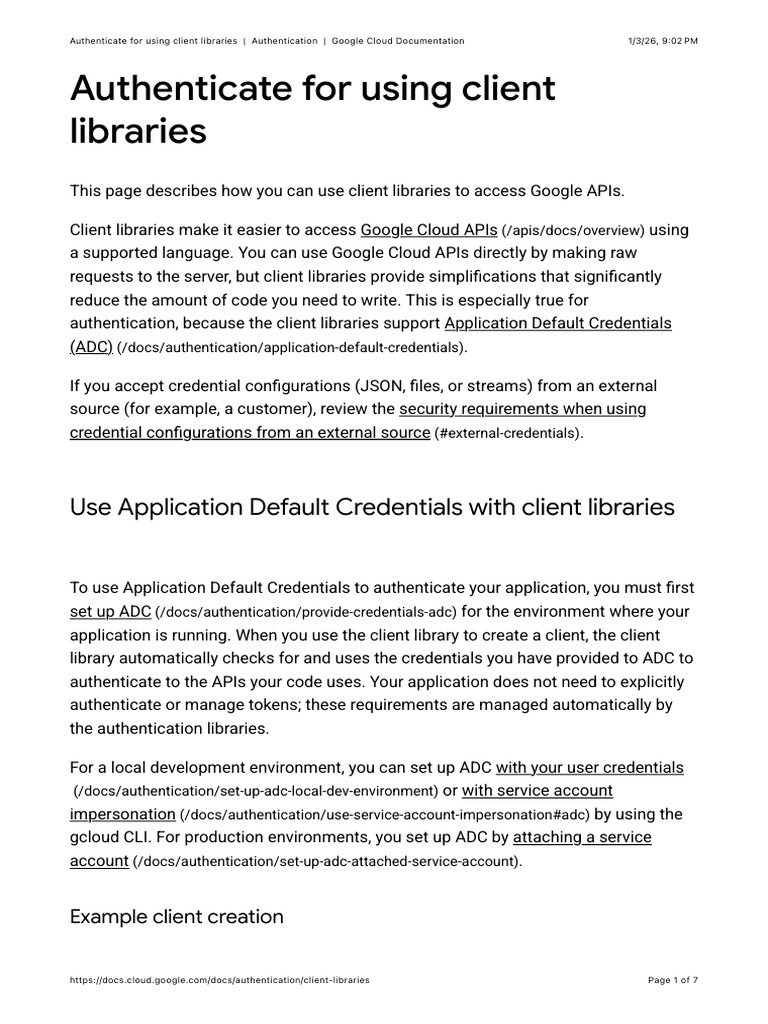 Authenticate For Using Client Libraries - Authentication - Google Cloud ...