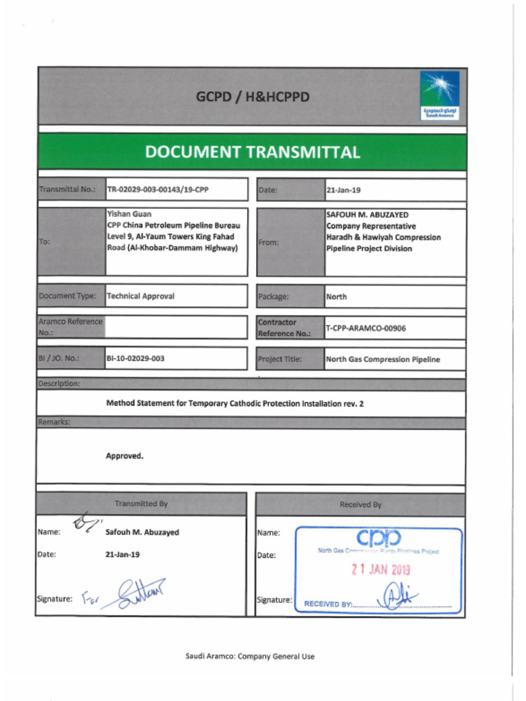 CPP-NGCP-CM-MS-0011 Method Statement For Temporary Cathodic Protection ...