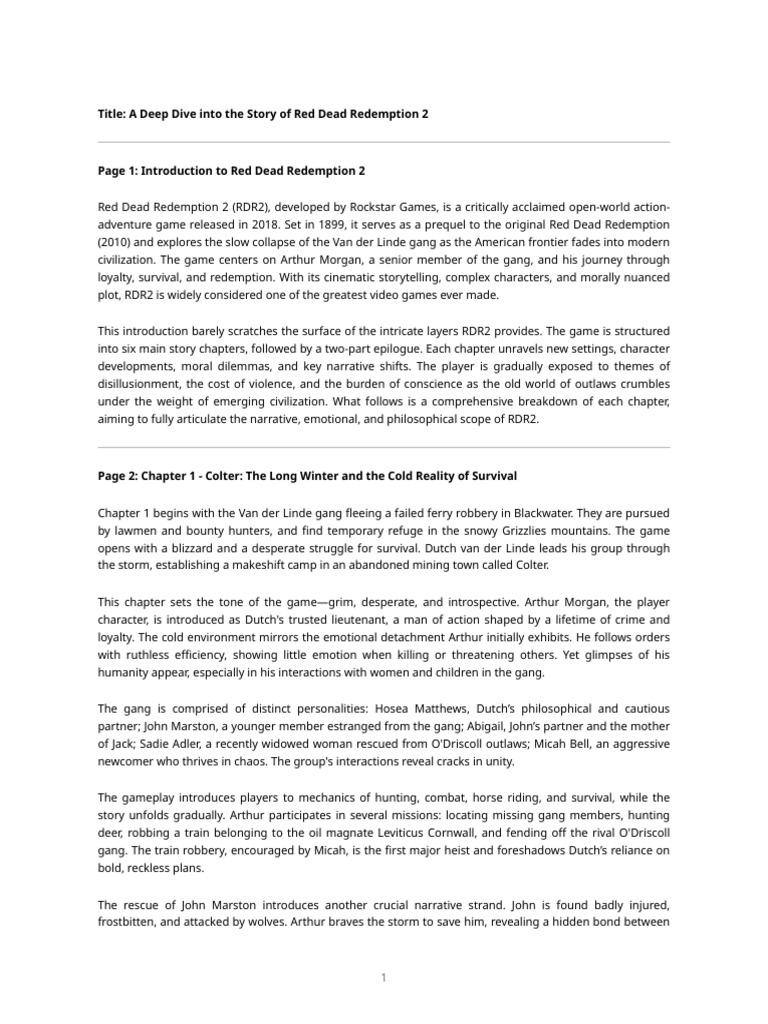 Rdr2 Story Analysis | PDF