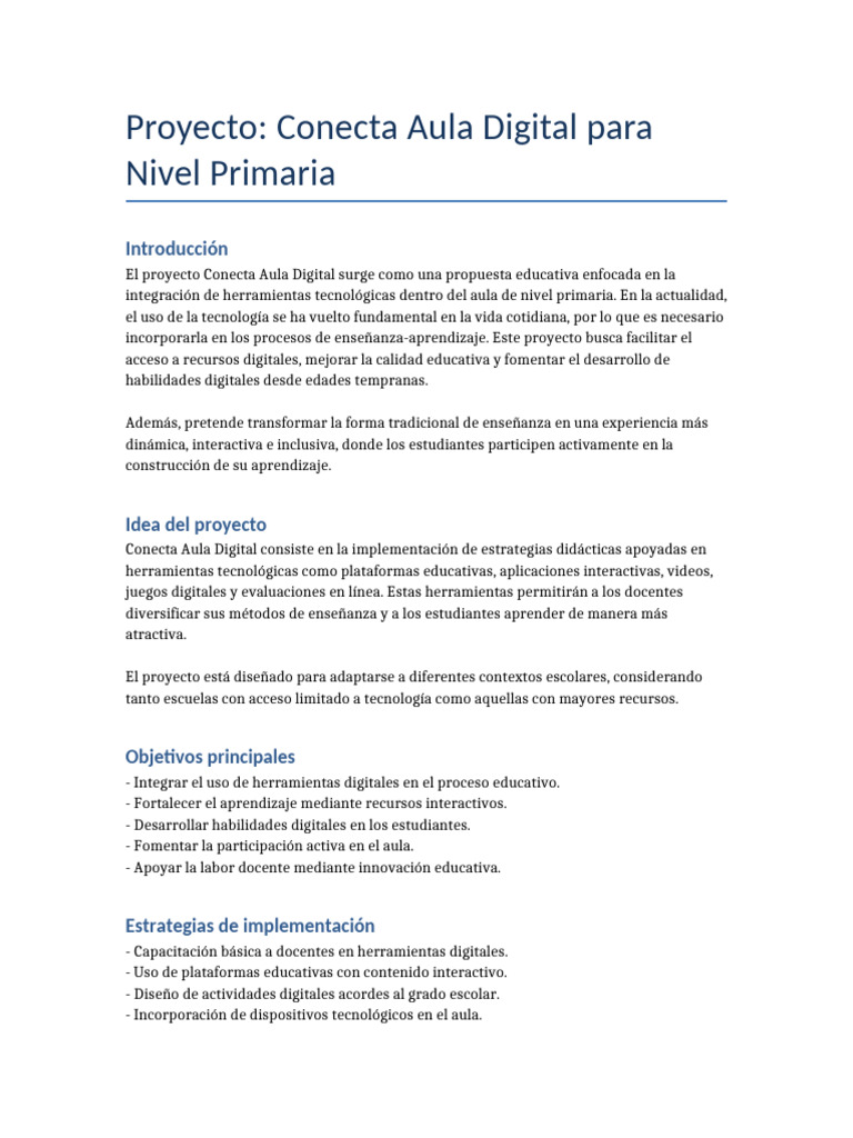 Proyecto Conecta Aula Digital | PDF | Enseñando | Salón de clases