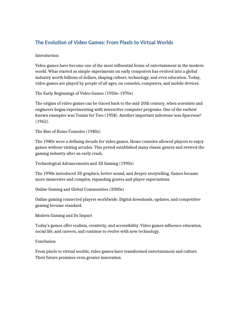 The Evolution of Video Games | PDF