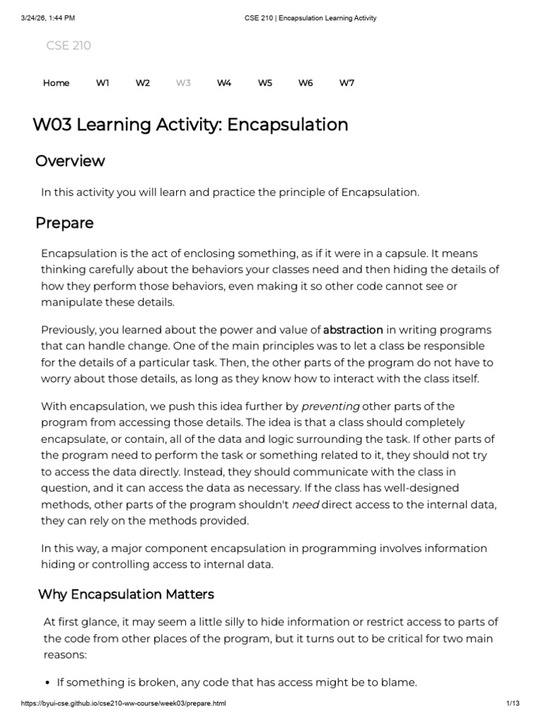 Encapsulation Learning Activity | PDF | Programming | Constructor ...