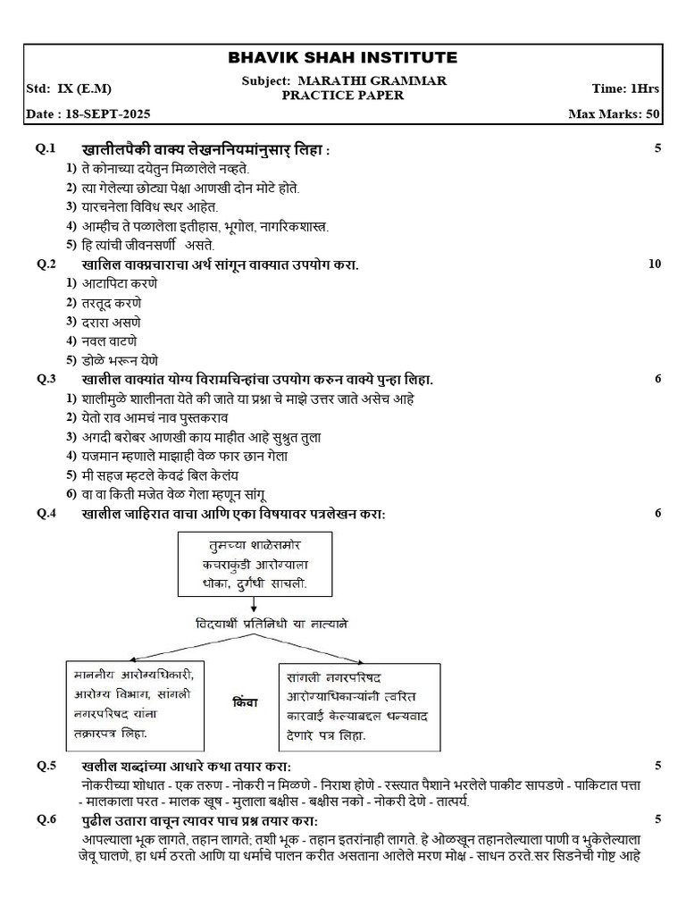 9th Marathi Grammar-1 | PDF