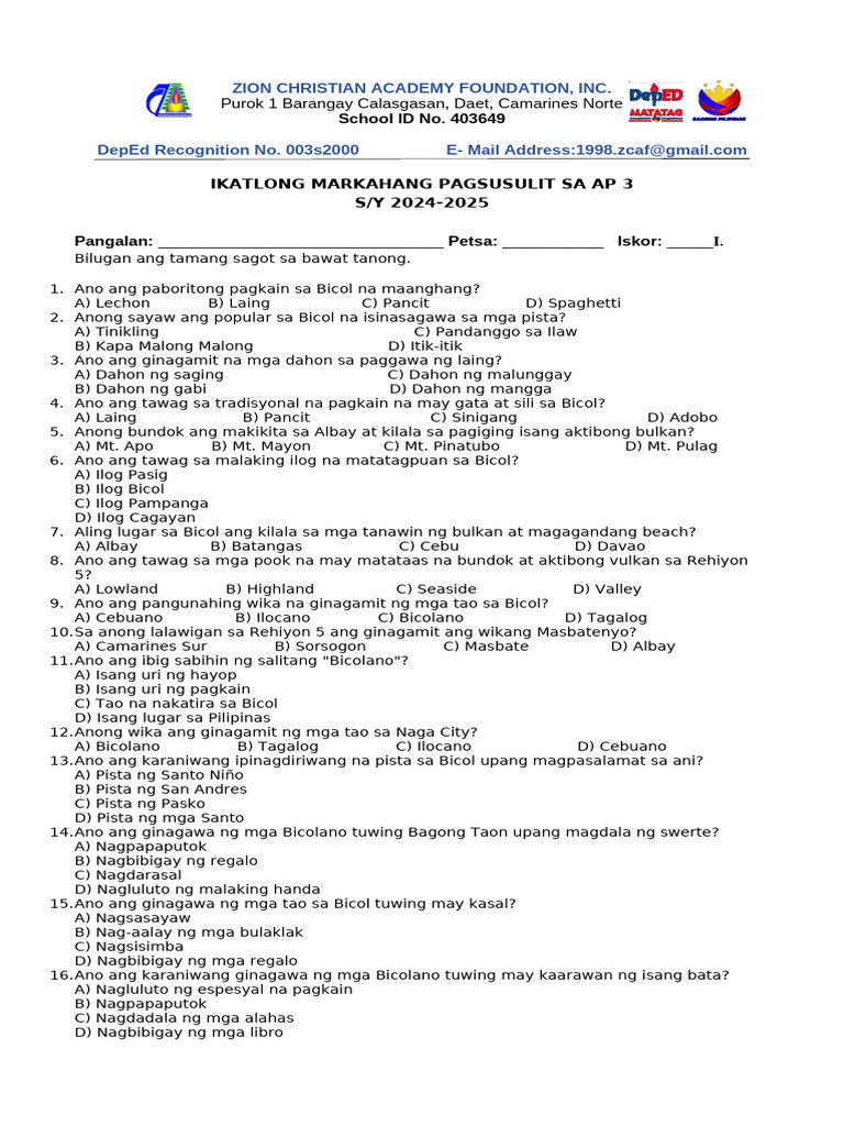 3rd Periodical Exam in AP | PDF
