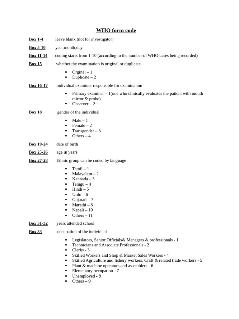 WHO Form Code | PDF