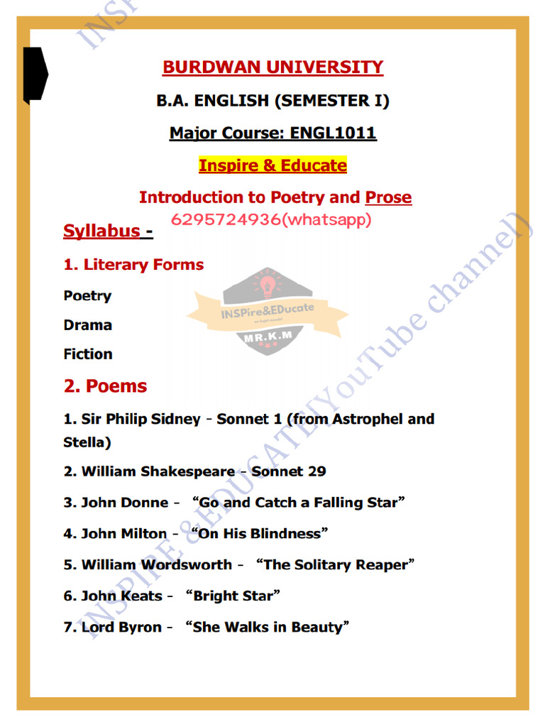 Sem 1, English (Major) Notes + Suggestion 100 Page PDF | PDF