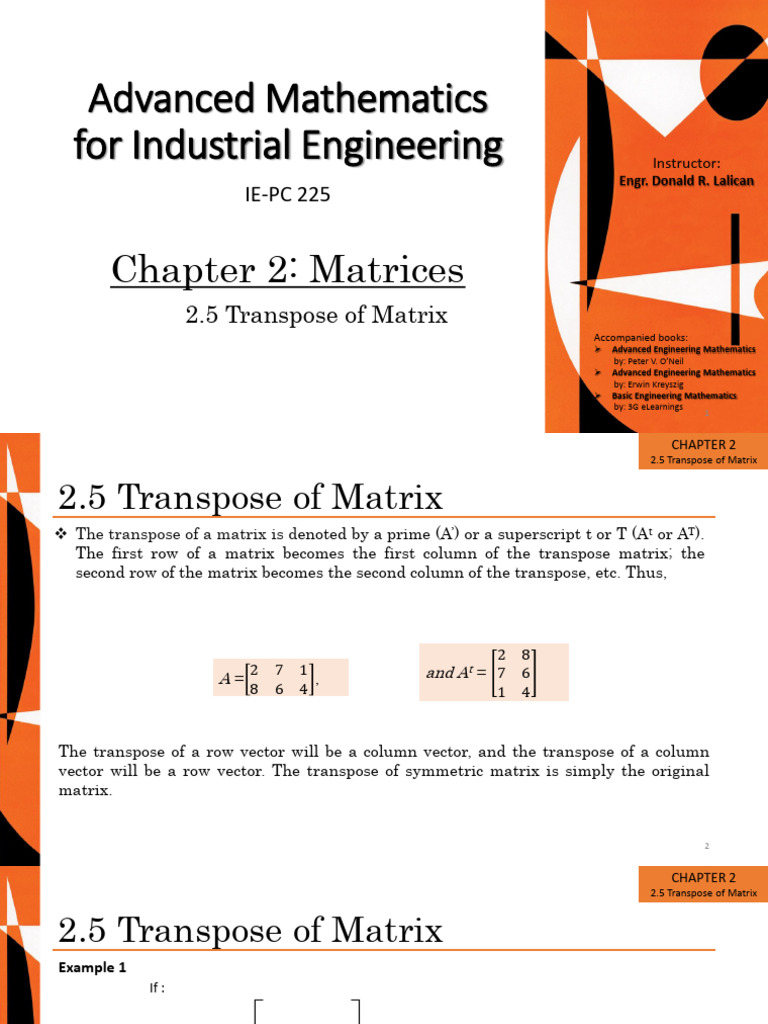 Chapter 2.5-Transpose of A Matrix | PDF