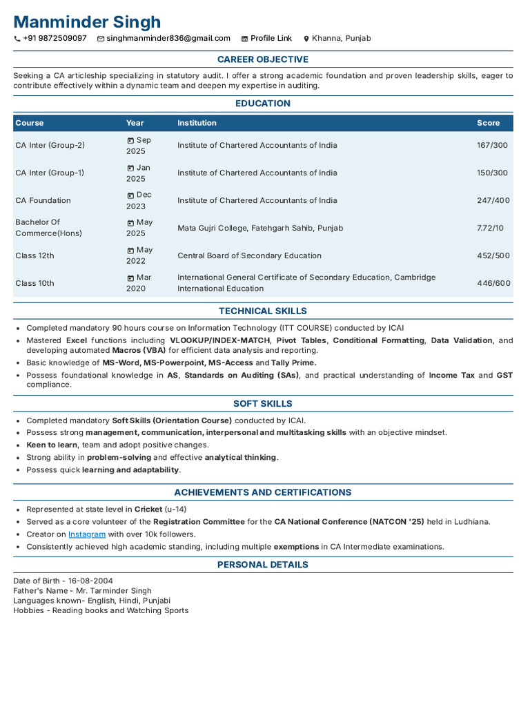Manminder Singh CV | PDF