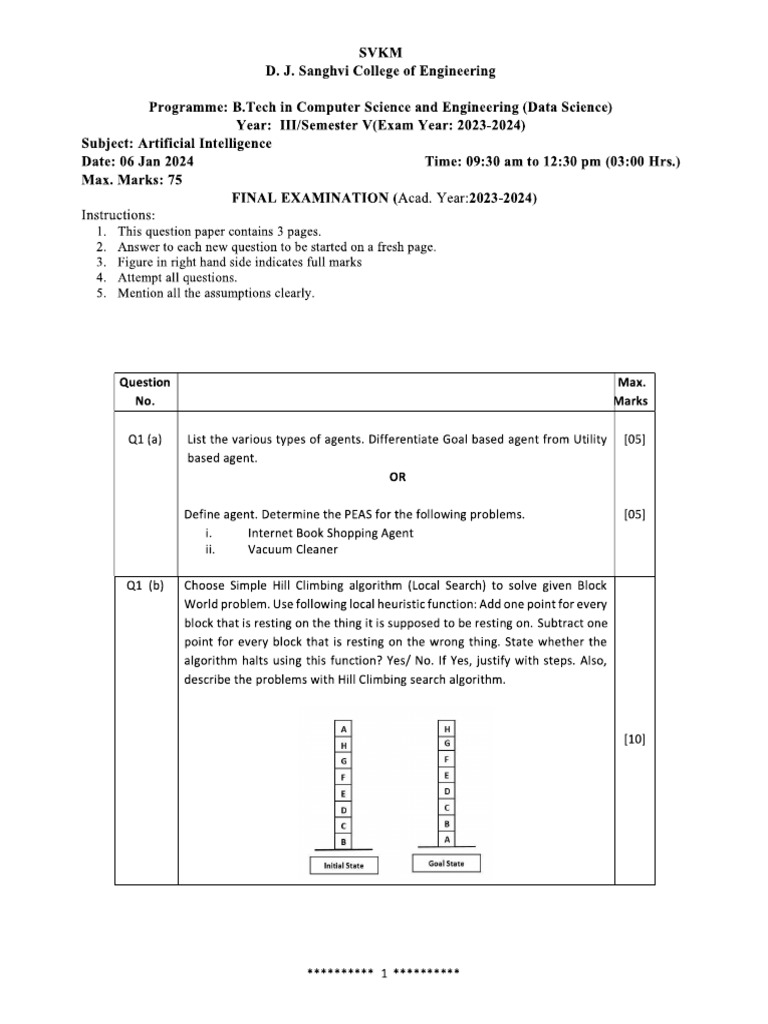 QP CSEDS SEM V Artificial Intelligence Jan 2024 | PDF