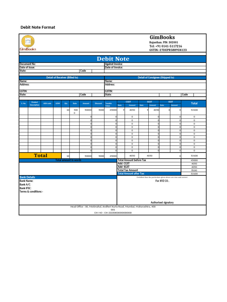 66a0e0852e572dc35de78aaa - GST Debit Note Format in Word | PDF