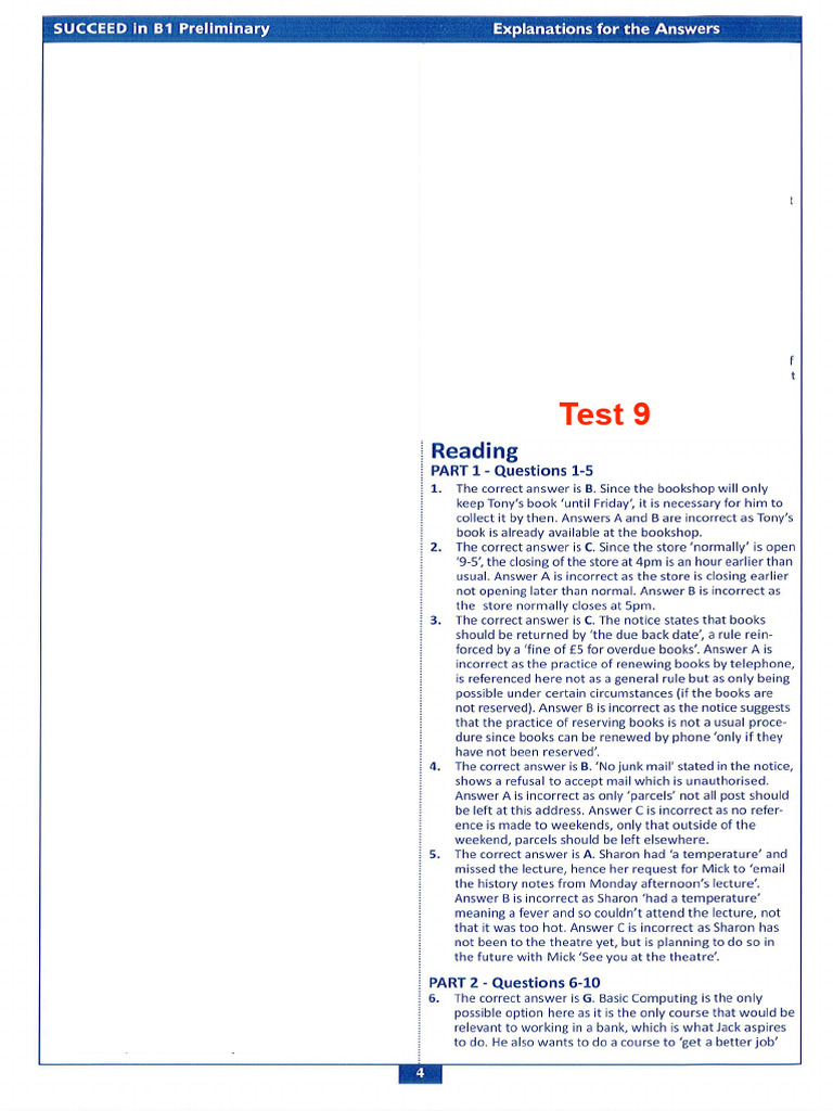 Keys (Test 9 - 11) | PDF